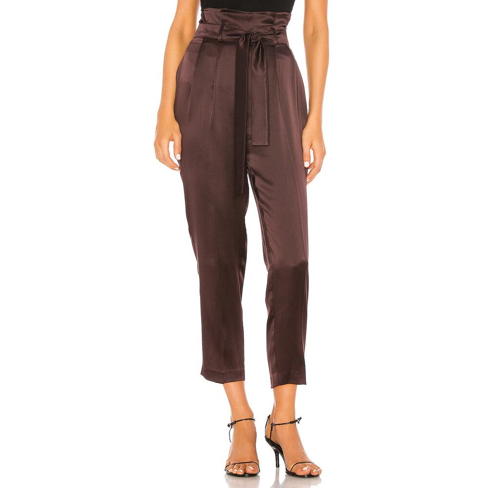Amanda Uprichard Tessi Pant Cocoa Brown 100% Silk High Rise Size Medium